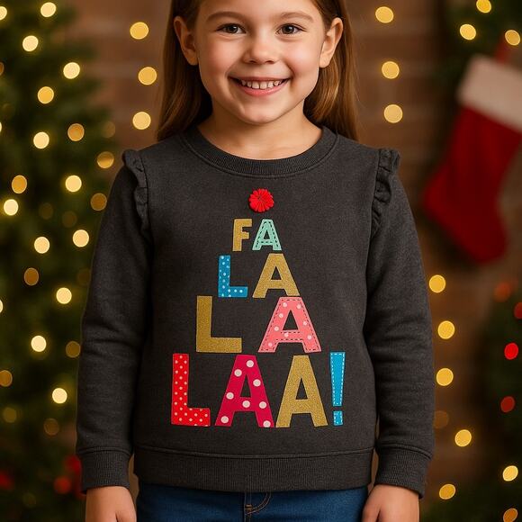 Jumping Beans Softest Fleece Fa La La Laa Holiday Sweatshirt Girls 7 - Picture 1 of 9